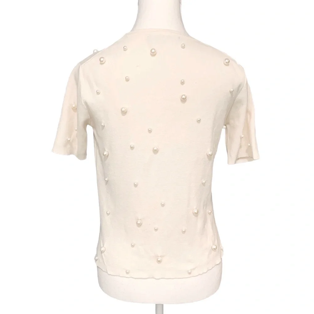 Zara Basic Knit Faux Pearls Sweater in Off White Size S - Picture 5 of 7